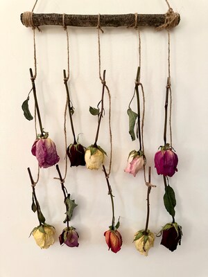 Dried Roses Wall Decor, Rustic Hanging Flowers - image5